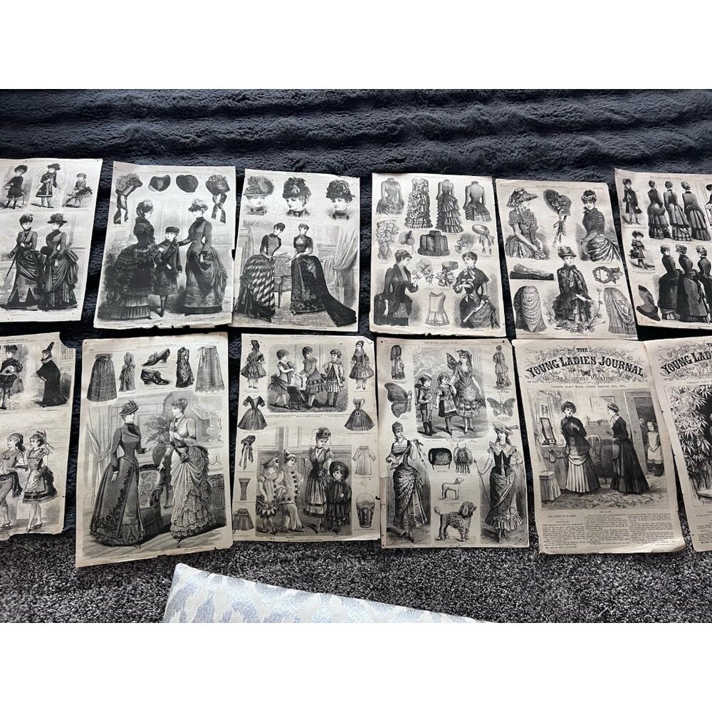 Antique 1880’s The Young Ladies Journal Fashion Pages Lot Of 12 London Art
